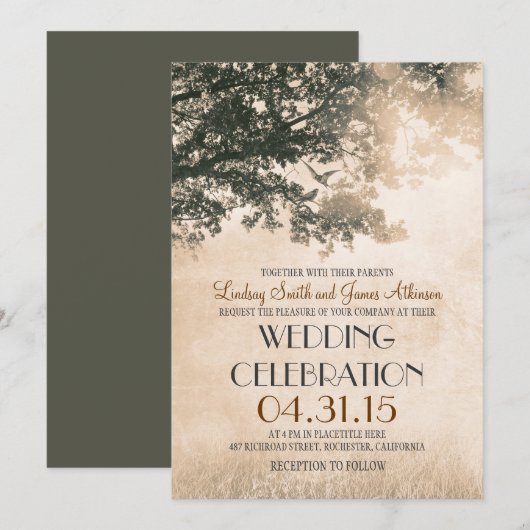  boom en Tortelduifjes rustieke land bruiloft Kaart (Voorkant / Achterkant)