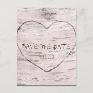 Boom en uitgehouwen hart trouw save the date aankondigingskaart