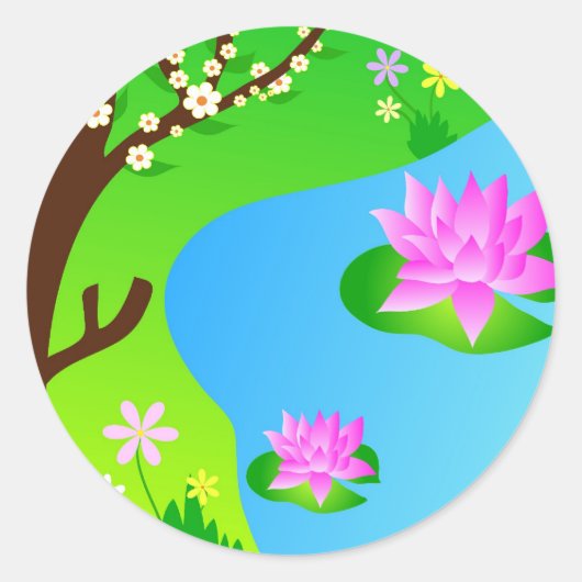 Boom en vijver - Zelfklever Ronde Sticker (Voorkant)