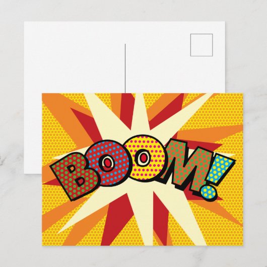 BOOM Fun Retro Stripboek Pop Art Aankondigingskaart (Voorkant / Achterkant)
