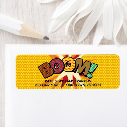 BOOM Fun Retro Stripboek Pop Art Adres Etiket (Insitu)