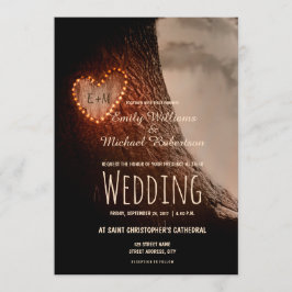 Boom Gesneden Hart Rustiek en Vintage Bruiloft Kaart