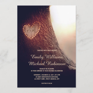 Boom Gesneden Hart Rustieke en Vintage Trouwdag Kaart