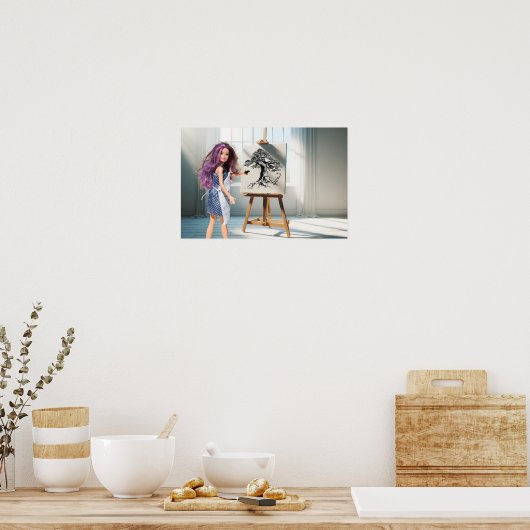 Boom getekend in houtskool poster (Keuken)