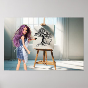 Boom getekend in houtskool poster
