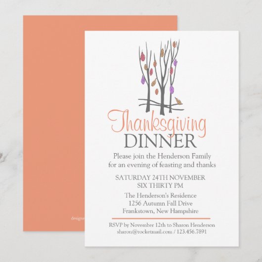 Boom Herfst Thanksgiving diner uitnodiging (Voorkant / Achterkant)