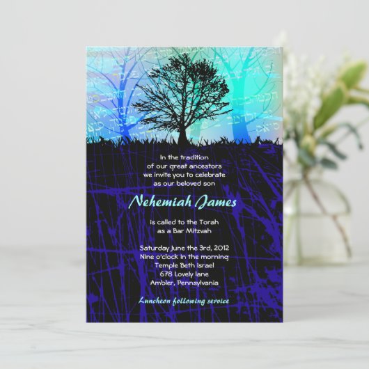 Boom in Bossen Bar Mitzvah Uitnodiging (Staand voorkant)