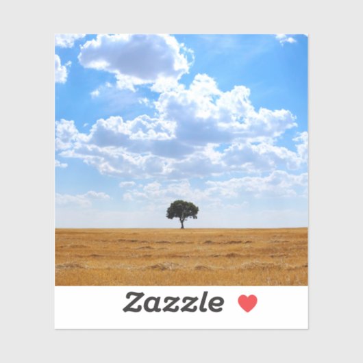 Boom in een geoogst tarweveld sticker (Vel)