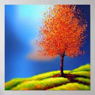 Boom in herfst op een Poster aan de heuvel