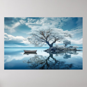 Boom in kalm meer Serene landschap Poster