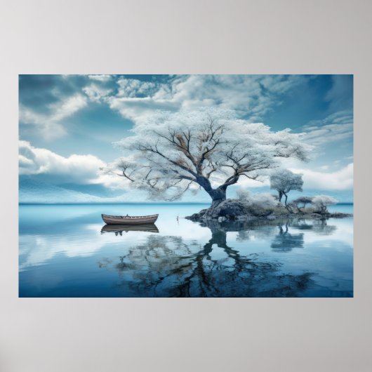 Boom in kalm meer Serene landschap Poster (Voorkant)