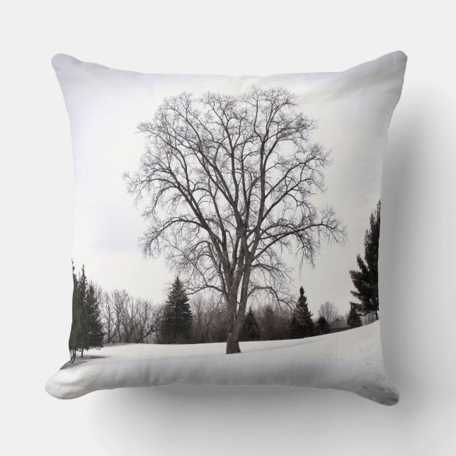 Boom in Landschap Vroege Lente Sneeuw Kussen (Voorkant)