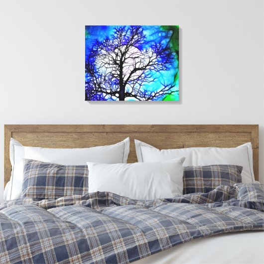 Boom in Moonlight Landschap Ingepakt Canvas (Insitu (Slaapkamer))