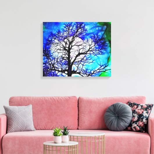 Boom in Moonlight Landschap Ingepakt Canvas (Insitu (Woonkamer))