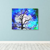 Boom in Moonlight Landschap Ingepakt Canvas (Insitu (Houten vloer))