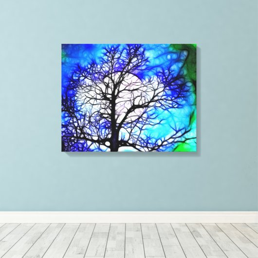 Boom in Moonlight Landschap Ingepakt Canvas (Insitu (Houten vloer))