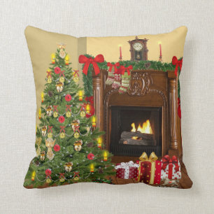 Boom, kousen en Fireplace Cozy Kerstmis Kussen
