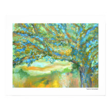 Boom Landschap Modern Teal Groen Blauw Schilderij