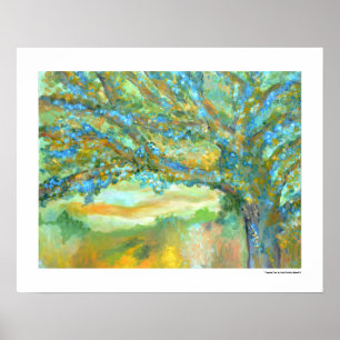 Boom Landschap Modern Teal Groen Blauw Schilderij Poster