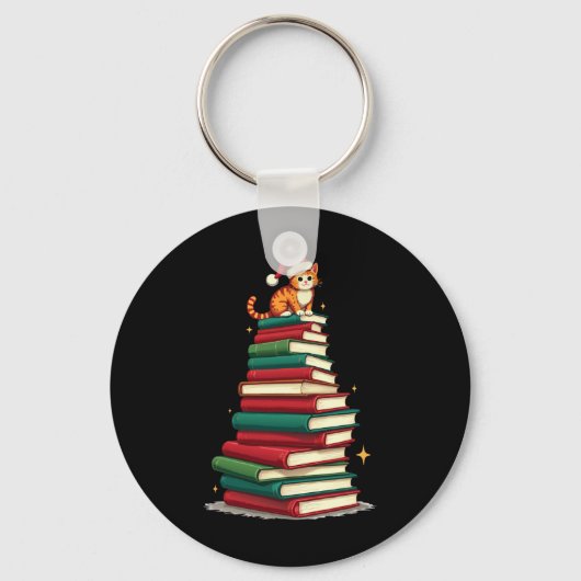 Boom Leest Boeken Kat Bibliothecaris Grappig Kerst Sleutelhanger (Voorkant)