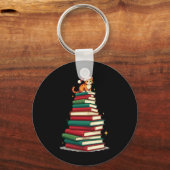 Boom Leest Boeken Kat Bibliothecaris Grappig Kerst Sleutelhanger (Voorkant)