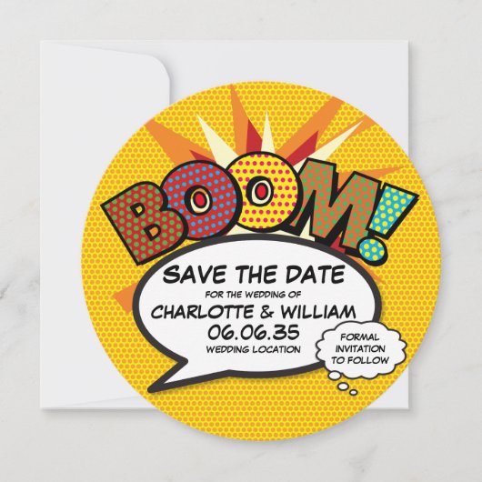 BOOM Leuke Moderne Strip Pop Art Save The Date (Voorkant)