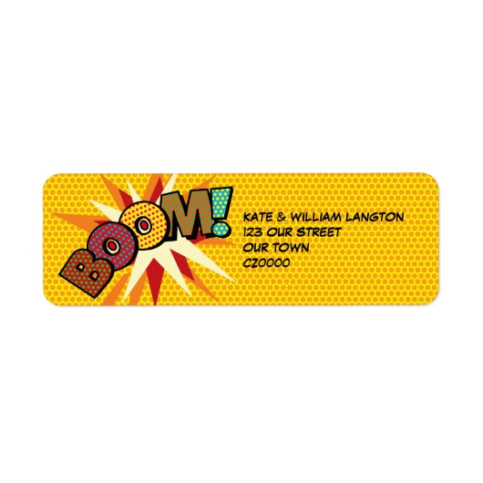 BOOM Leuke Retro Stripboek Pop Art Adres Etiket (Voorkant)