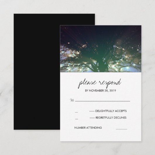 Boom Lights Rustic Romantic Wedding RSVP Kaartje (Voorkant / Achterkant)