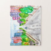 Boom Lined Street Waterverf Ink Illustration Art Legpuzzel (Verticaal)