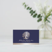 Boom Logo Elegant Navy Blue & Gold Border Visitekaartje (Staand voorkant)