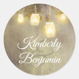 Boom Mason Jar Lights Rustiek Land Bruiloft Ronde Sticker
