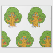 Boom met Bos Dieren Schattigee Natuur Cadeaupapier (Vlak)