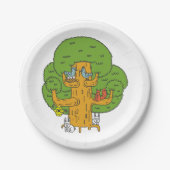 Boom met Bos Dieren Schattigee Natuur Papieren Bordje (Voorkant)