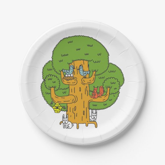 Boom met Bos Dieren Schattigee Natuur Papieren Bordje (Voorkant)