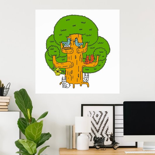 Boom met Bos Dieren Schattigee Natuur Poster