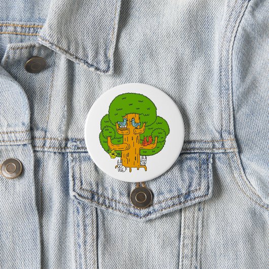 Boom met Bos Dieren Schattigee Natuur Ronde Button 7,6 Cm