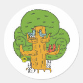 Boom met Bos Dieren Schattigee Natuur Ronde Sticker (Voorkant)