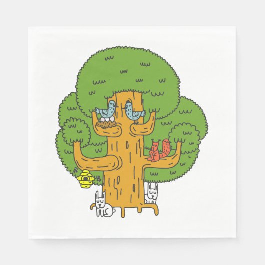 Boom met Bos Dieren Schattigee Natuur Servet (Voorkant)