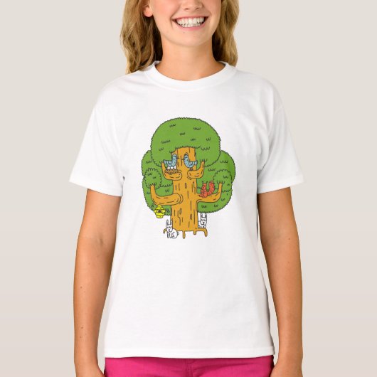 Boom met Bos Dieren Schattigee Natuur T-shirt (Voorkant)