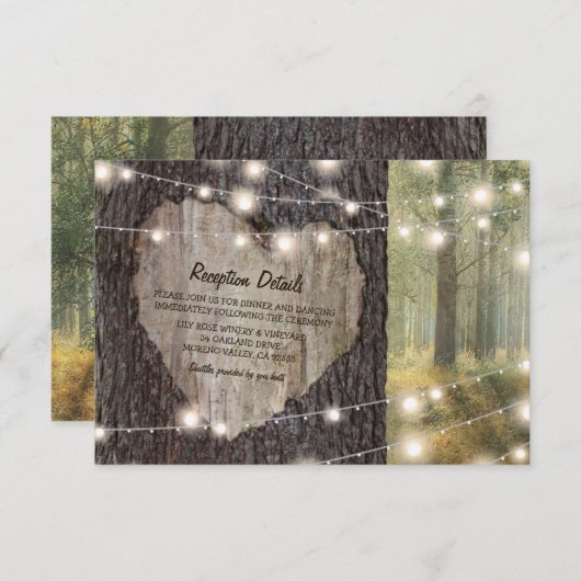 Boom met Gesneden Hart Trouw | Rustieke Slingerlam Informatiekaartje (Voorkant / Achterkant)