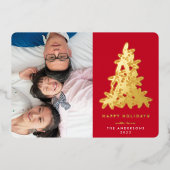 Boom met gouden en rode kerstpins folie feestdagenkaart (Voorkant)