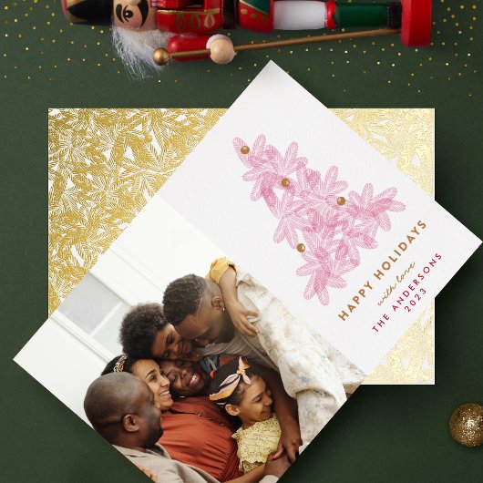 Boom met gouden kerstklep folie feestdagenkaart