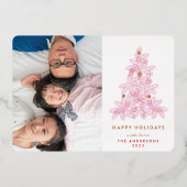 Boom met gouden kerstklep folie feestdagenkaart (Achterkant)