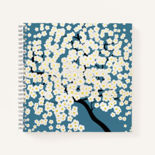 Boom met mooie witte bloemen in bloei Kunst Notitieboek