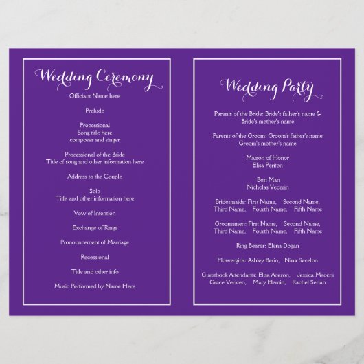 Boom met mousserende lichten paars trouwprogramma (Achterkant)