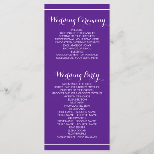 Boom met mousserende lichten paars trouwprogramma programmakaart (Achterkant)