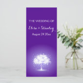 Boom met mousserende lichten paars trouwprogramma programmakaart (Staand voorkant)