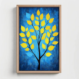 Boom met Neon Yellow Leaves Minimalistische Natuur Poster