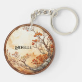 Boom met Oranje Bloemen Twig Wreath Leaves Sleutelhanger (Achterkant)