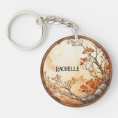 Boom met Oranje Bloemen Twig Wreath Leaves Sleutelhanger (Voorkant)